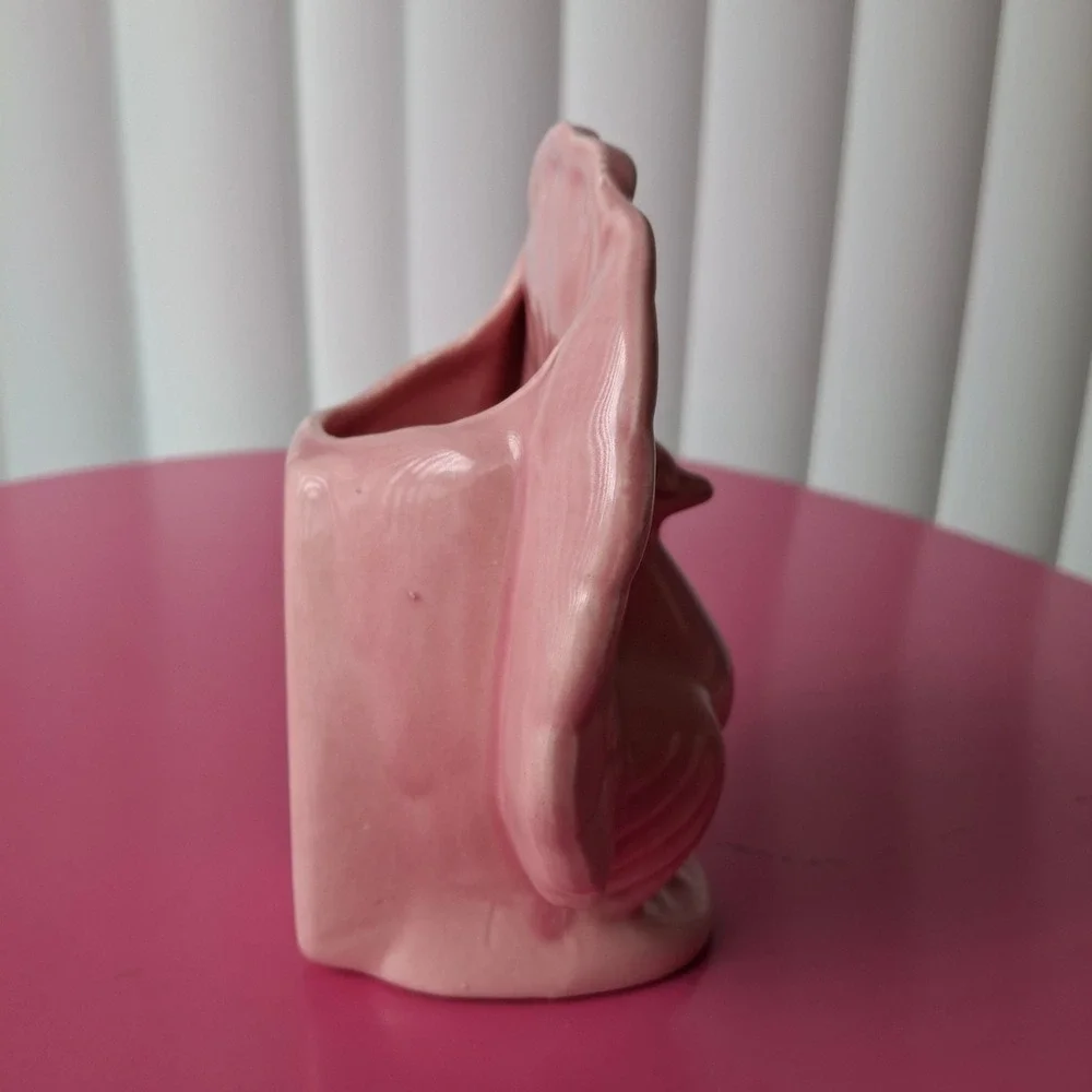 Vintage USA Pottery Pink Peacock Ceramic Wall Pocket Planter MCM Bird Decor